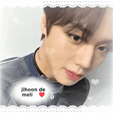 a close up of a man 's face with the words jihoon de meli on the bottom