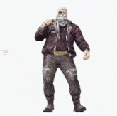a man with a beard wearing a purple jacket is dancing in front of a white background