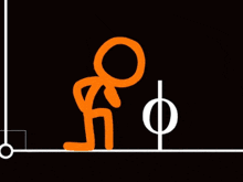 an orange stick figure is holding a white circle with the letter p on it