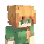 a pixel art of a girl with orange hair wearing a green shirt and a yellow hat .