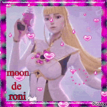 a picture of a woman with the words moon de roni