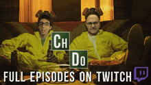 a poster for full episodes on twitch shows two men sitting on a couch