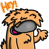 a cartoon drawing of a dog with the word hey written above it