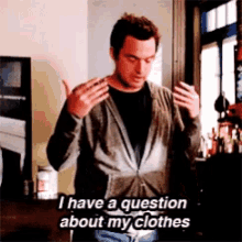 Nick Miller New Girl GIF - Nick Miller New Girl I Have A Question About My Clothes GIFs