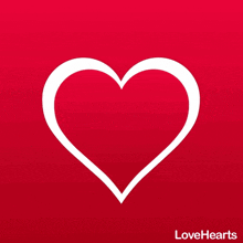a red background with a white heart and the words lovehearts on the bottom