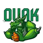 a cartoon drawing of a dragon holding a basketball with the word dunk behind him