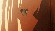 a close up of a girl 's eye with a dark background