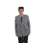 a man in a suit and tie is dancing in front of a white background