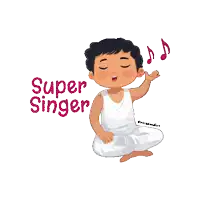 a cartoon illustration of a boy singing with the words super singer above him