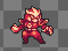 a pixel art of a cartoon character with a hand pointing at it