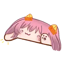 a cartoon drawing of a girl with cheese on her head