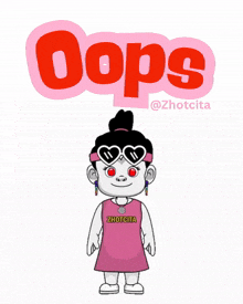 a cartoon character wearing sunglasses and a shirt that says ' oops ' on it