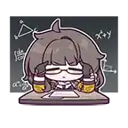a cartoon girl is sitting at a desk in front of a blackboard with mathematical equations .