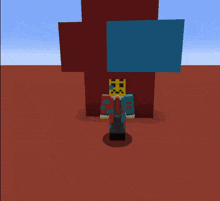 a minecraft character is standing in front of a large red cross