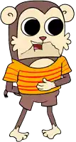a cartoon of a monkey wearing a striped shirt and shorts