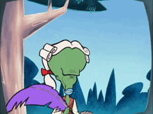 a cartoon character with a feather in his hand and the word cun written on the screen
