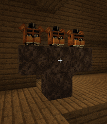 a screenshot of a minecraft game with three heads on a block