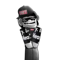 a cartoon character is wearing a hat that says obey