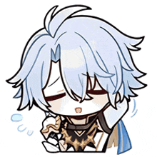 a cartoon drawing of a boy with white hair sleeping