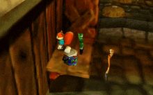 a wooden shelf with a few objects on it including a can of coca cola
