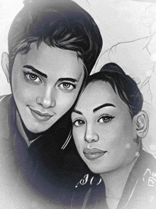a black and white drawing of a boy and a girl with the number 31 on the bottom right