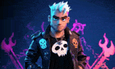 a cartoon character wearing a leather jacket and a skull shirt