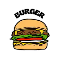 a cartoon of a hamburger with the word burger above it