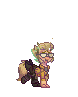 a pixel art drawing of a pony wearing glasses and a sweater .