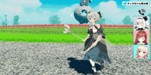 a pixel art of a girl holding a wand with a twitter logo in the background