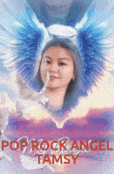 a poster for pop rock angel tamsy with a picture of a woman with angel wings