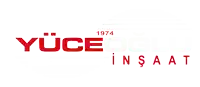 a red and white logo for yuce insaat