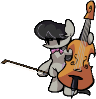 a cartoon drawing of a pony holding a violin