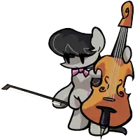 a cartoon drawing of a pony holding a violin