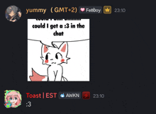 a screenshot of a chat with toast and awkn