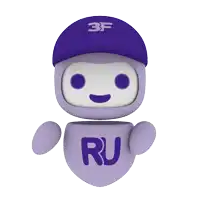 a purple robot with the letters rj on its chest