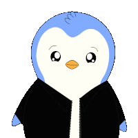 a blue and white penguin is holding a cell phone in its hand