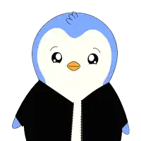 a blue and white penguin is holding a cell phone in its hand