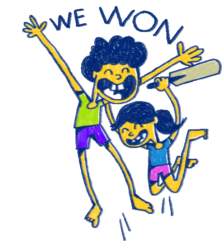 Joyful Kids Jump And Say  'We Won!' Sticker - Gully Cricket We Won Excited Stickers
