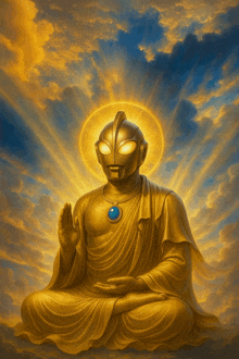 a statue of a buddha with a turquoise pendant around his neck