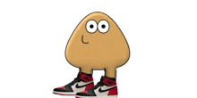 a cartoon character wearing a pair of nike air jordan 1 sneakers