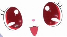 a white cat with red eyes and a pink tongue sticking out