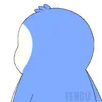 a drawing of a blue and white penguin with the word pengu below it