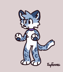 a drawing of a blue and white furry animal with the name tayfennec on the bottom