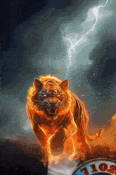 a painting of a tiger with a lightning bolt behind it and the number 1108