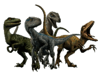 a group of dinosaurs are standing next to each other with their mouths open