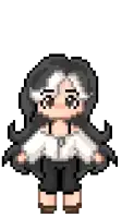 a pixel art drawing of a girl with black hair and white hair