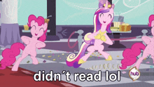 a cartoon of ponies dancing with the words didn t read lol