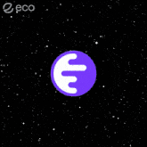 a purple circle with a white letter e in the center
