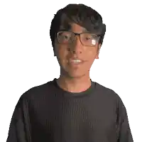 a man wearing glasses and a black shirt that says trace on it