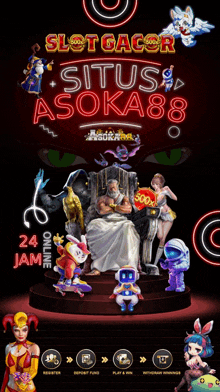 an advertisement for slot gacor situs asoka88 shows a man sitting on a throne